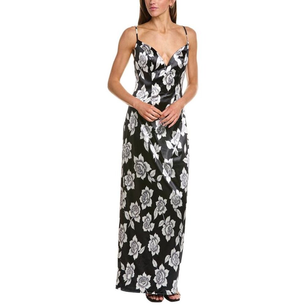 Rene Ruiz Womens V-Neck Slip Gown, Black